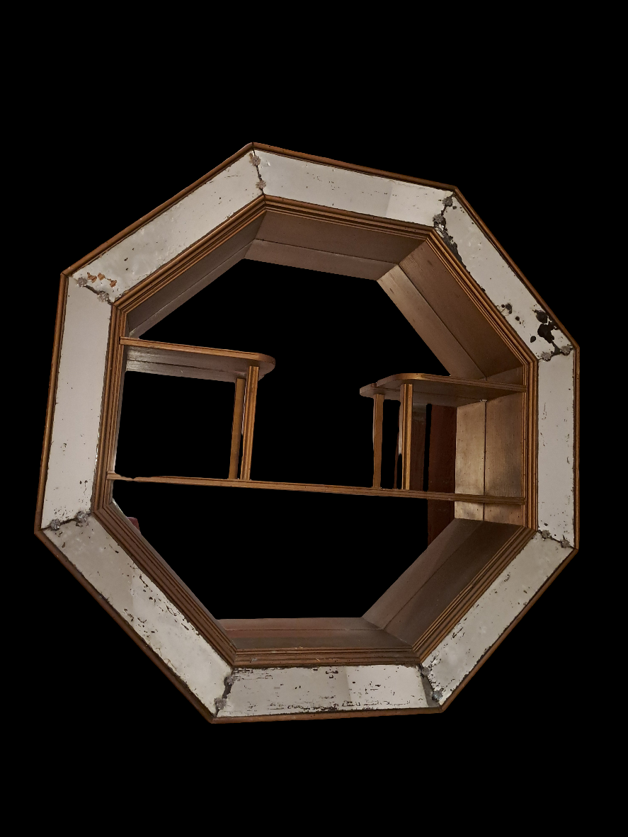 Vintage Octagon Mirror with Shelves Regency Style