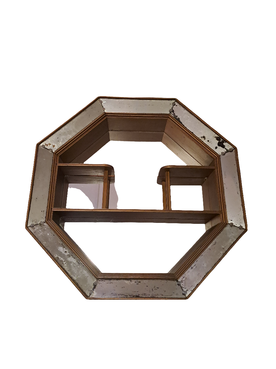 Vintage Octagon Mirror with Shelves Regency Style