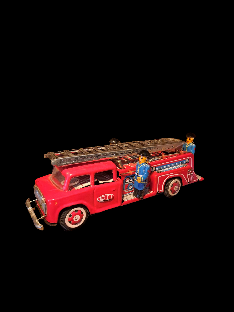 Vintage Friction Fire Truck/Vintage Bliklegetøj Brandbil