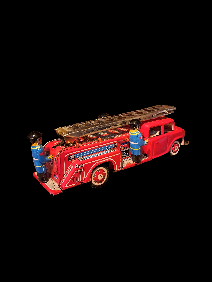 Vintage Friction Fire Truck/Vintage Bliklegetøj Brandbil