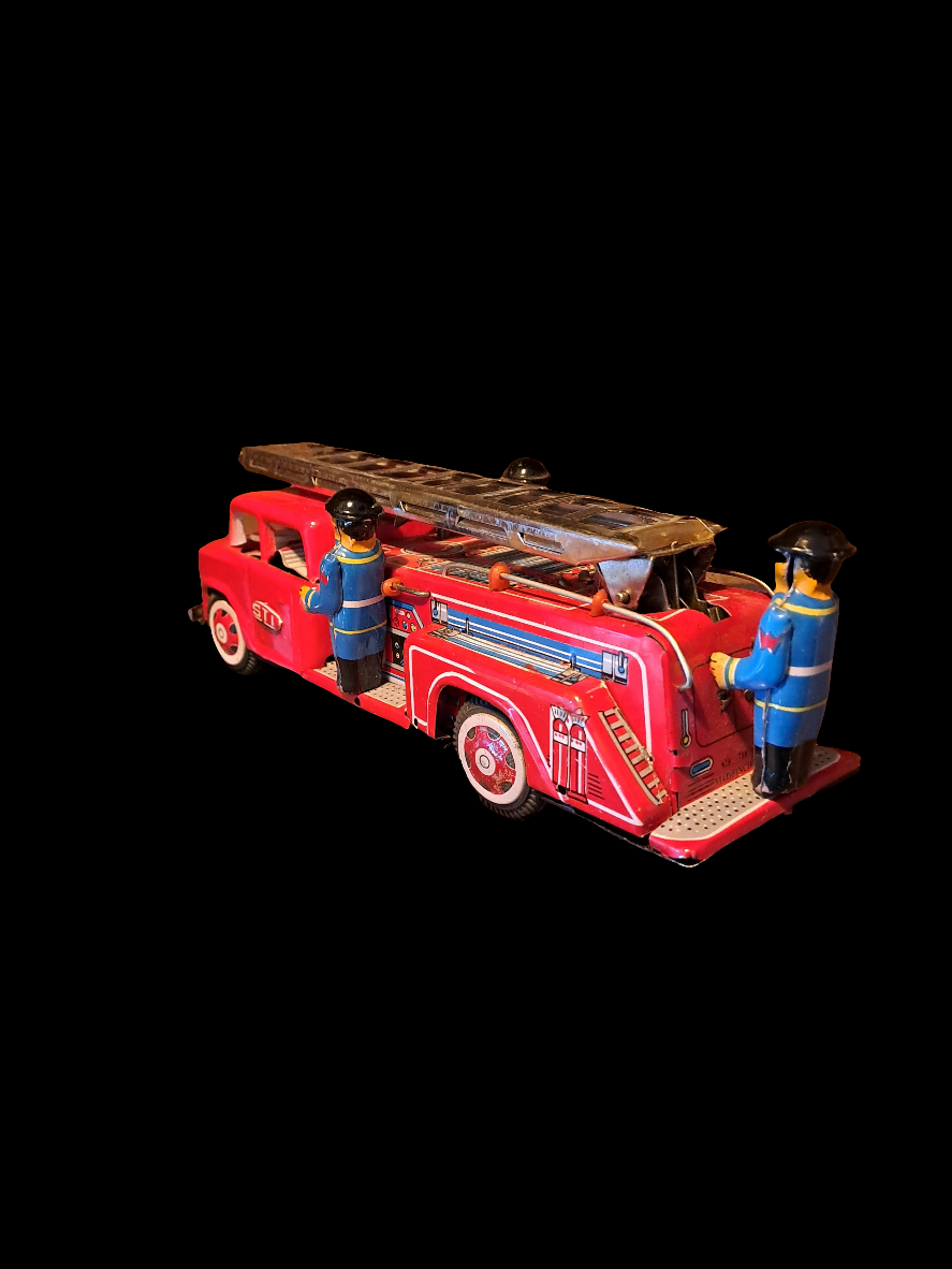 Vintage Friction Fire Truck/Vintage Bliklegetøj Brandbil
