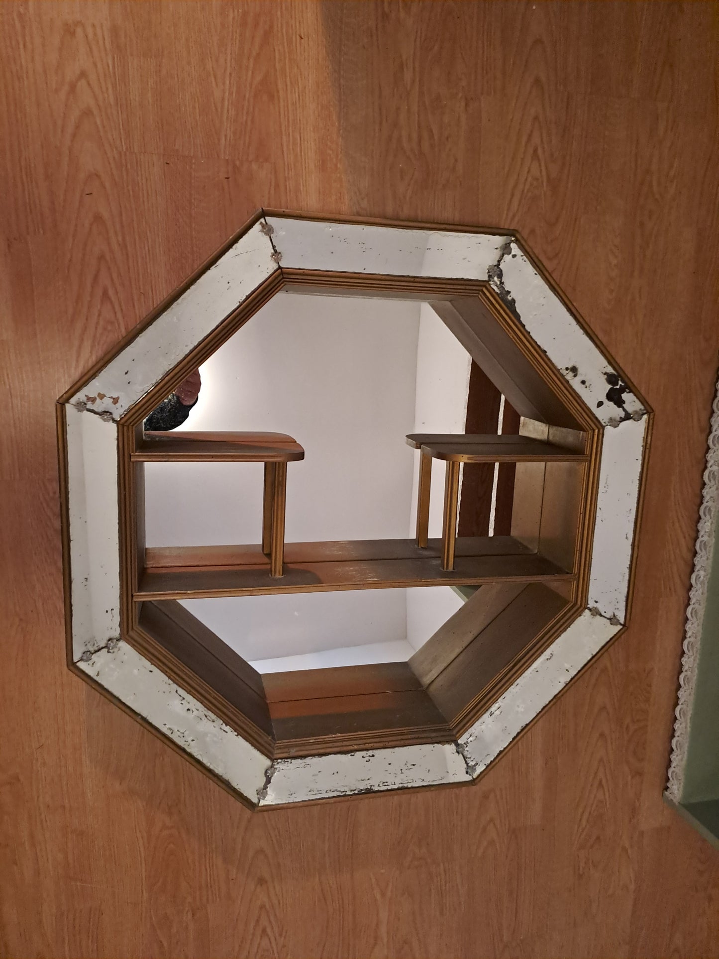 Vintage Octagon Mirror with Shelves Regency Style