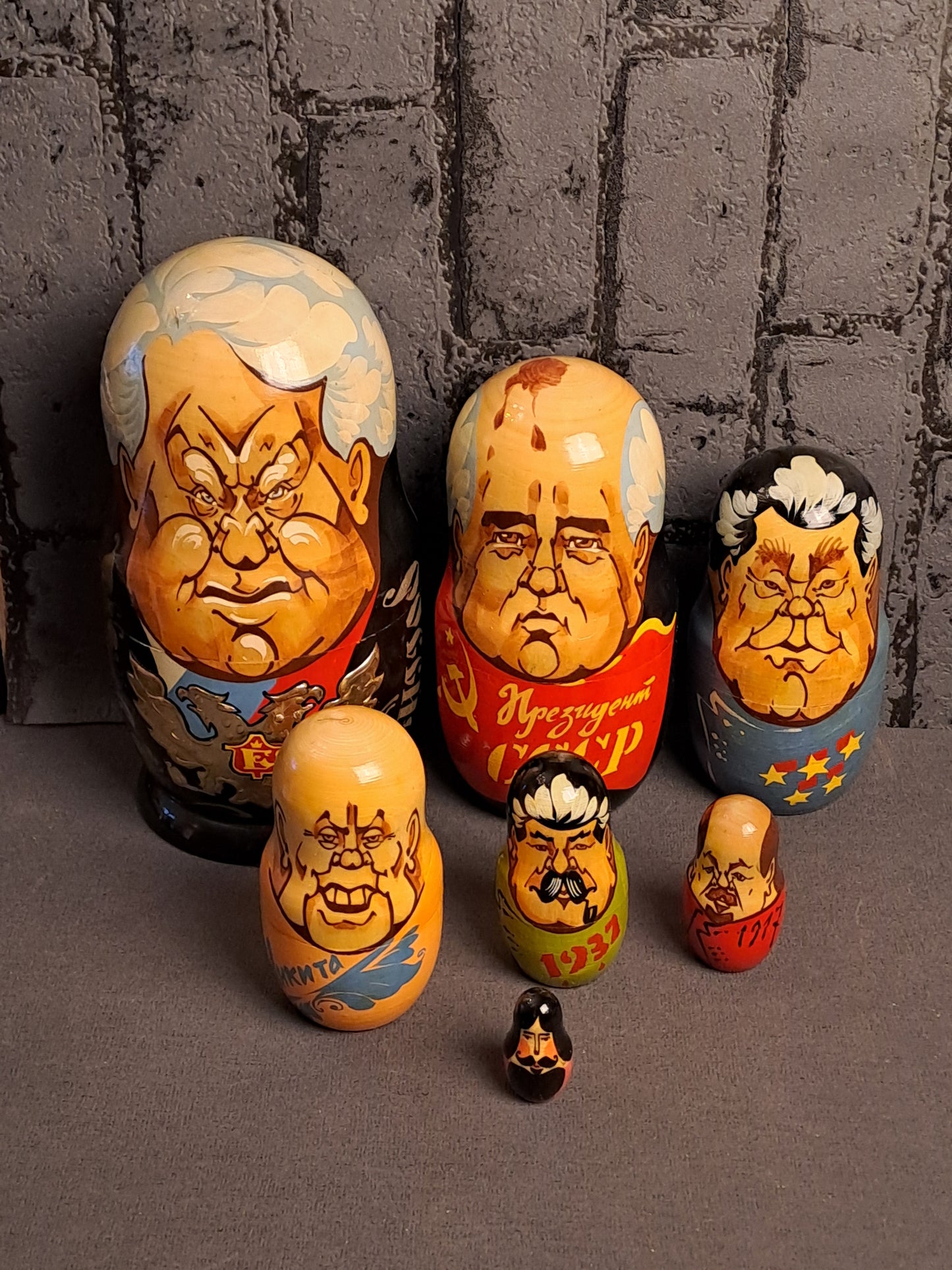 Vintage Matrjojska Dolls Russian Presidents / Vintage Matrjojska Dukker Russiske Præsidenter
