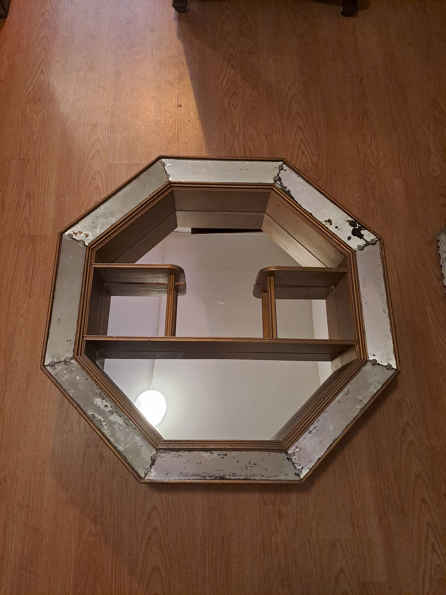 Vintage Octagon Mirror with Shelves Regency Style