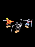 3 Knights with shields and weapons.
