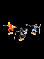 3 Knights with shields and weapons.