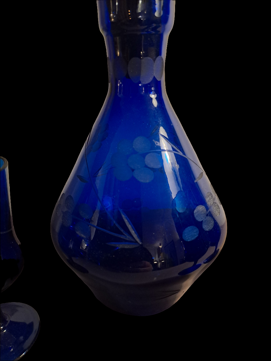 Cobalt Blue Glass Carafe with Glasses/Koboltblå Karaffel m/Glas
