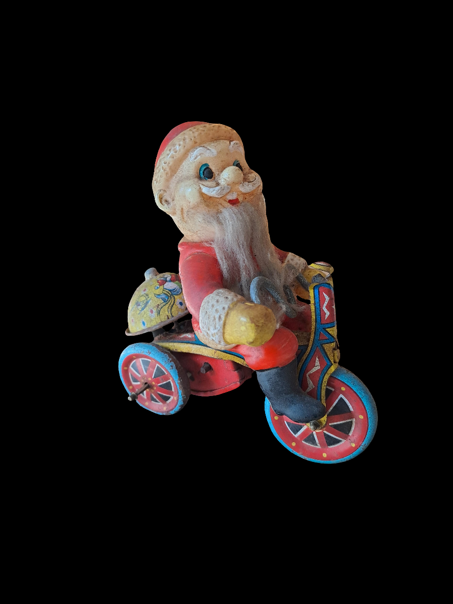Santa on Bike Tin Toy/Julemanden på 3-hjulet Cykel Blik Legetøj