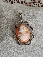 Antique 830 Silver Shell Carved Cameo Pendant