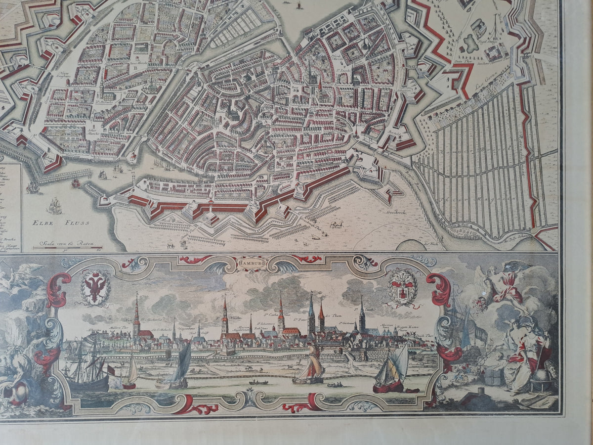 Hamburg Old Historical Map / Hamborg Gl. Kort Prospekt