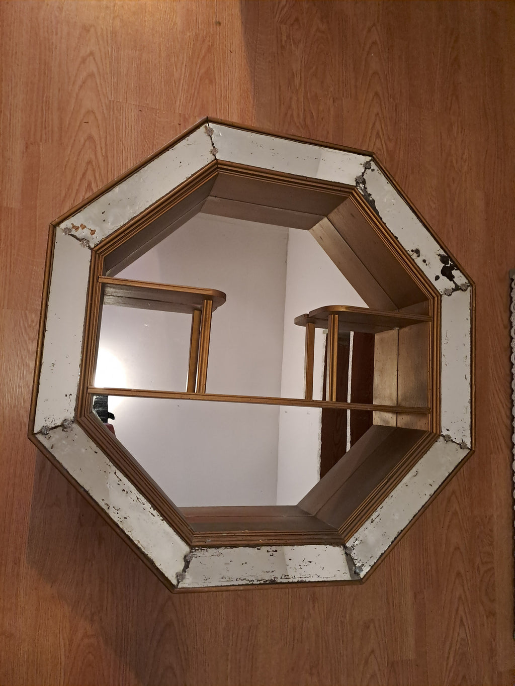 Vintage Octagon Mirror with Shelves Regency Style