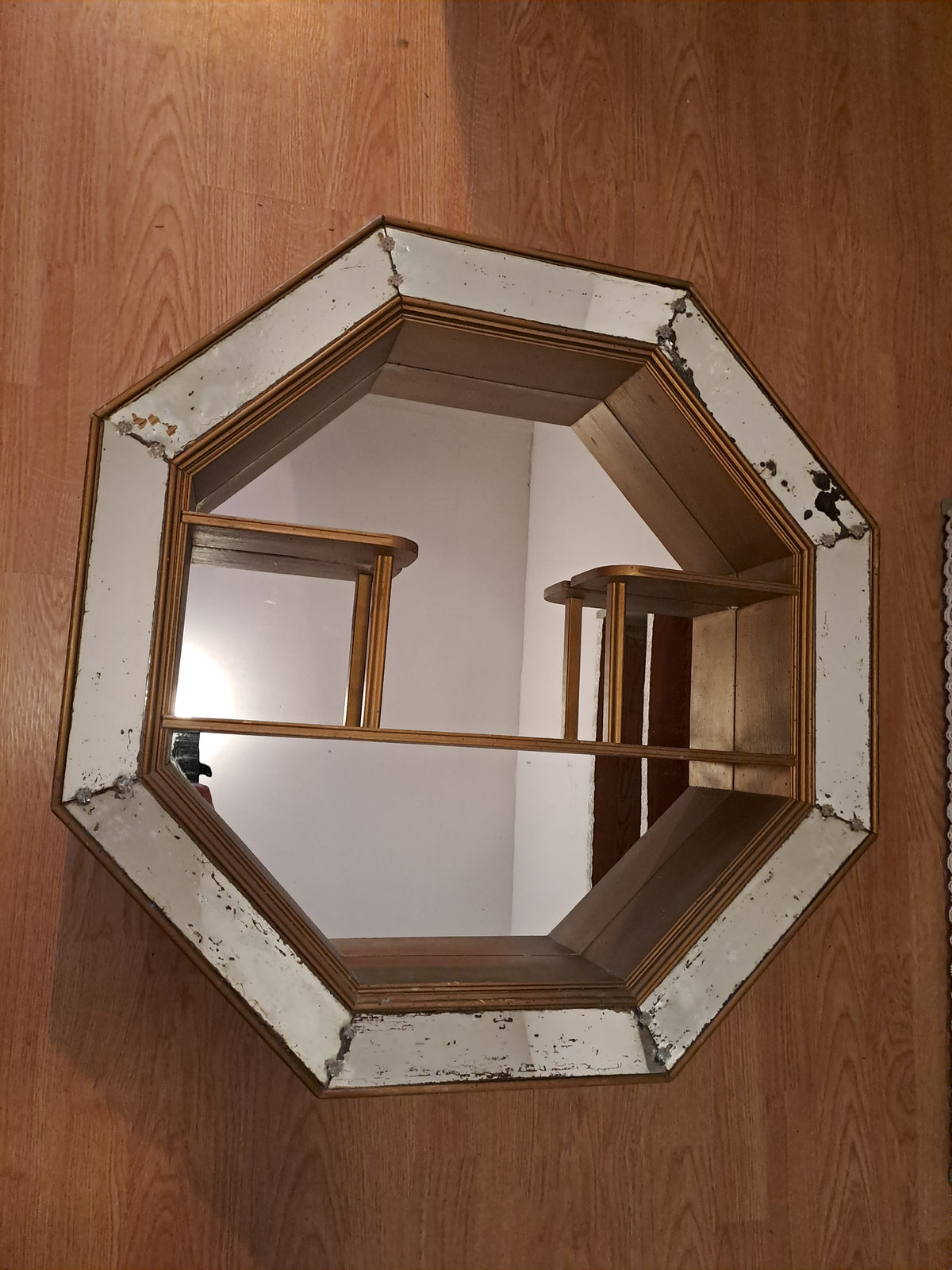 Vintage Octagon Mirror with Shelves Regency Style