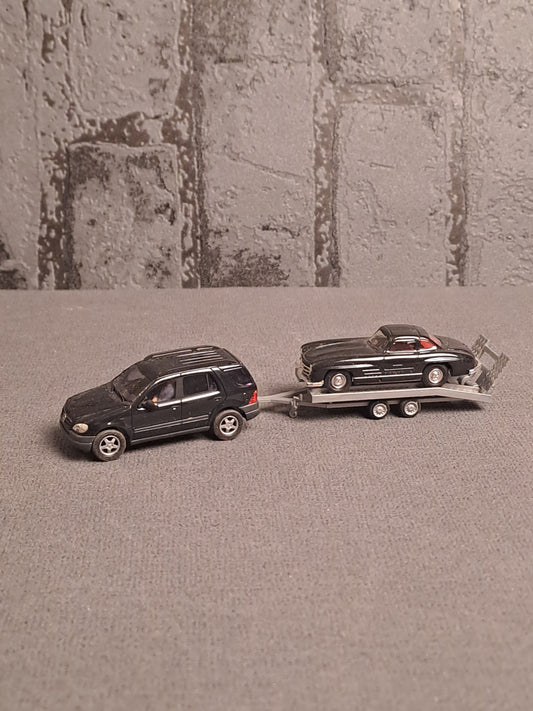 Busch Mercedes ML Class with Mercedes 300 on Trailer