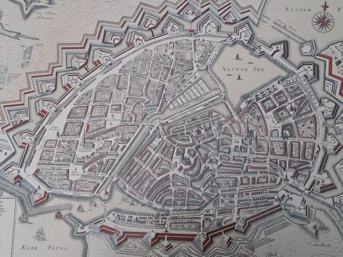 Hamburg Old Historical Map / Hamborg Gl. Kort Prospekt