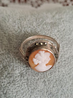 Antique 800 Silver and Carved Shell Cameo Ring