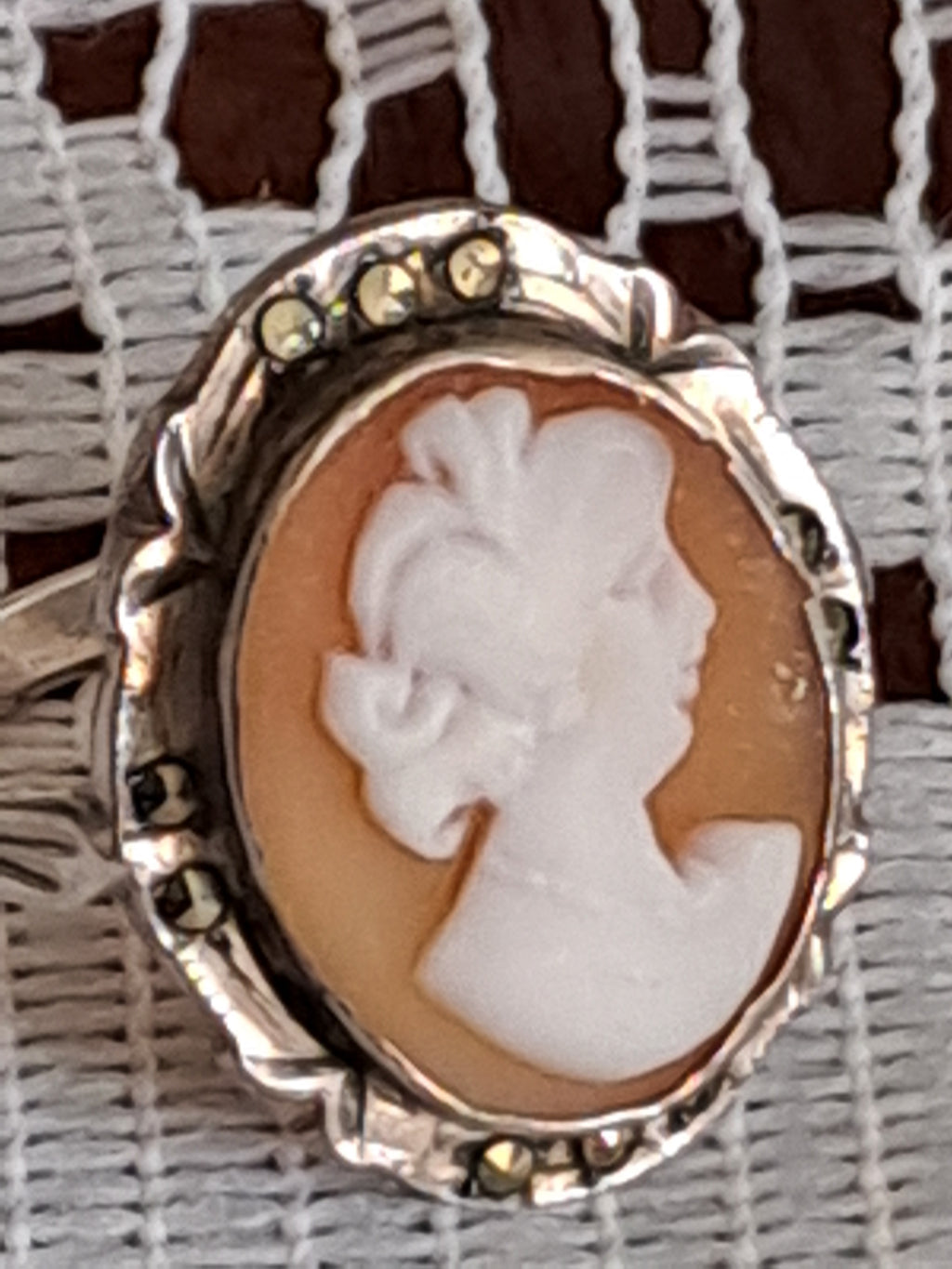 Antique 800 Silver and Carved Shell Cameo Ring