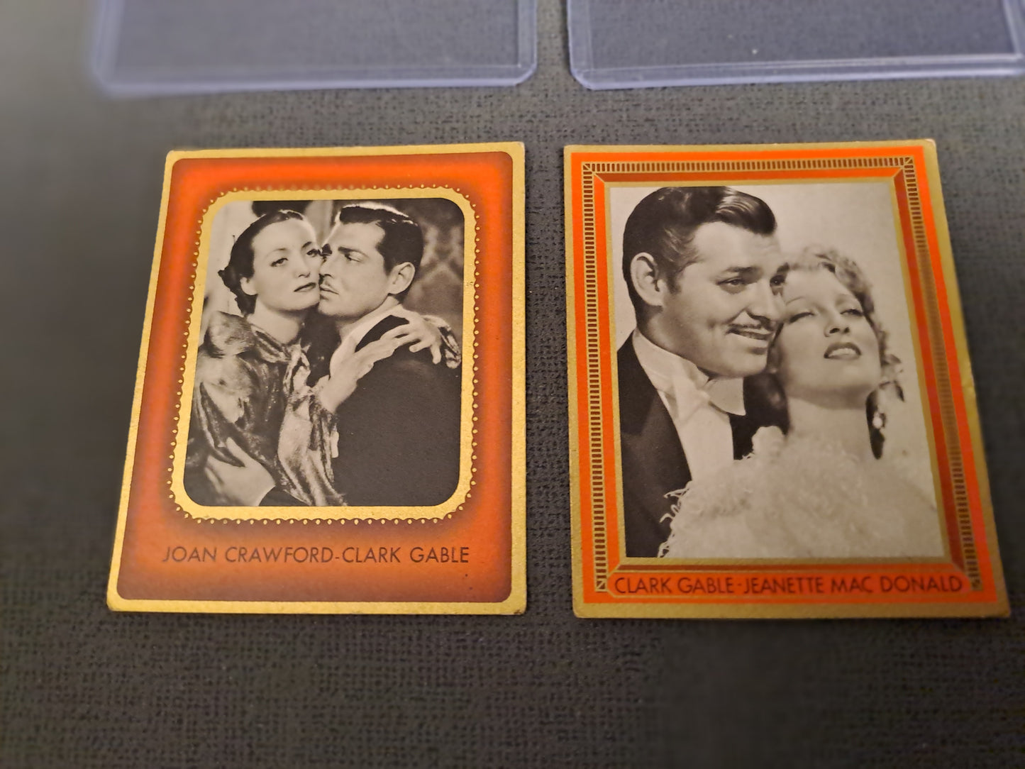 1930's Clark Gable with Joan Crawford + Clark Gable with Jeanette Mac Donald Cigarette Cards
