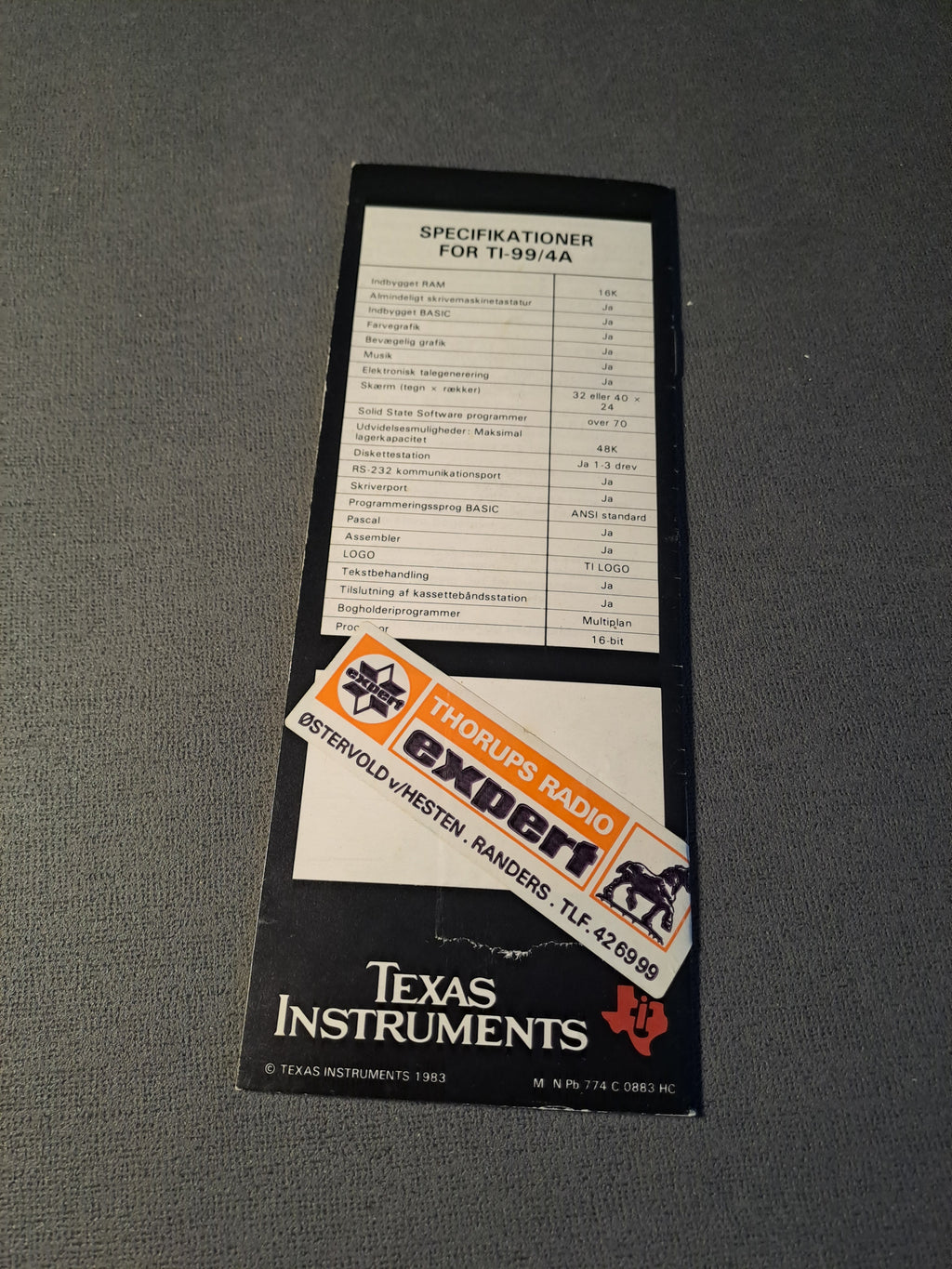 Texas Instruments TI-99/4A Vintage Instruction Book Danish Edition 1983