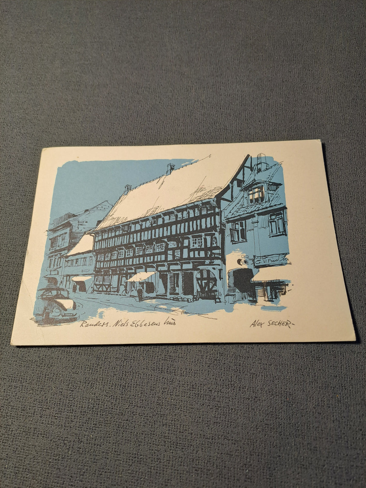 Randers Niels Ebbesens Hus Julekort af Alex Secher 1960'erne