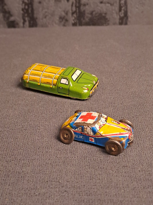 Vintage Lithographic Mini Tin Cars x2