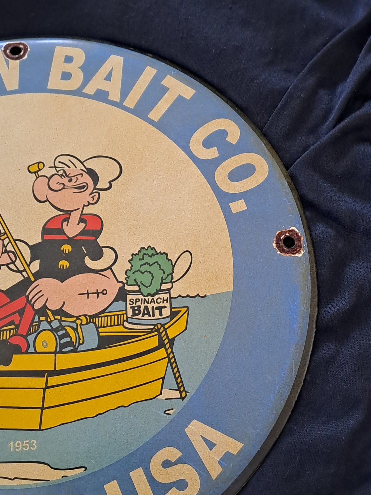 Paw Paw Bait Enamel Sign with Popeye