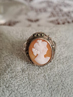 Antique 800 Silver and Carved Shell Cameo Ring