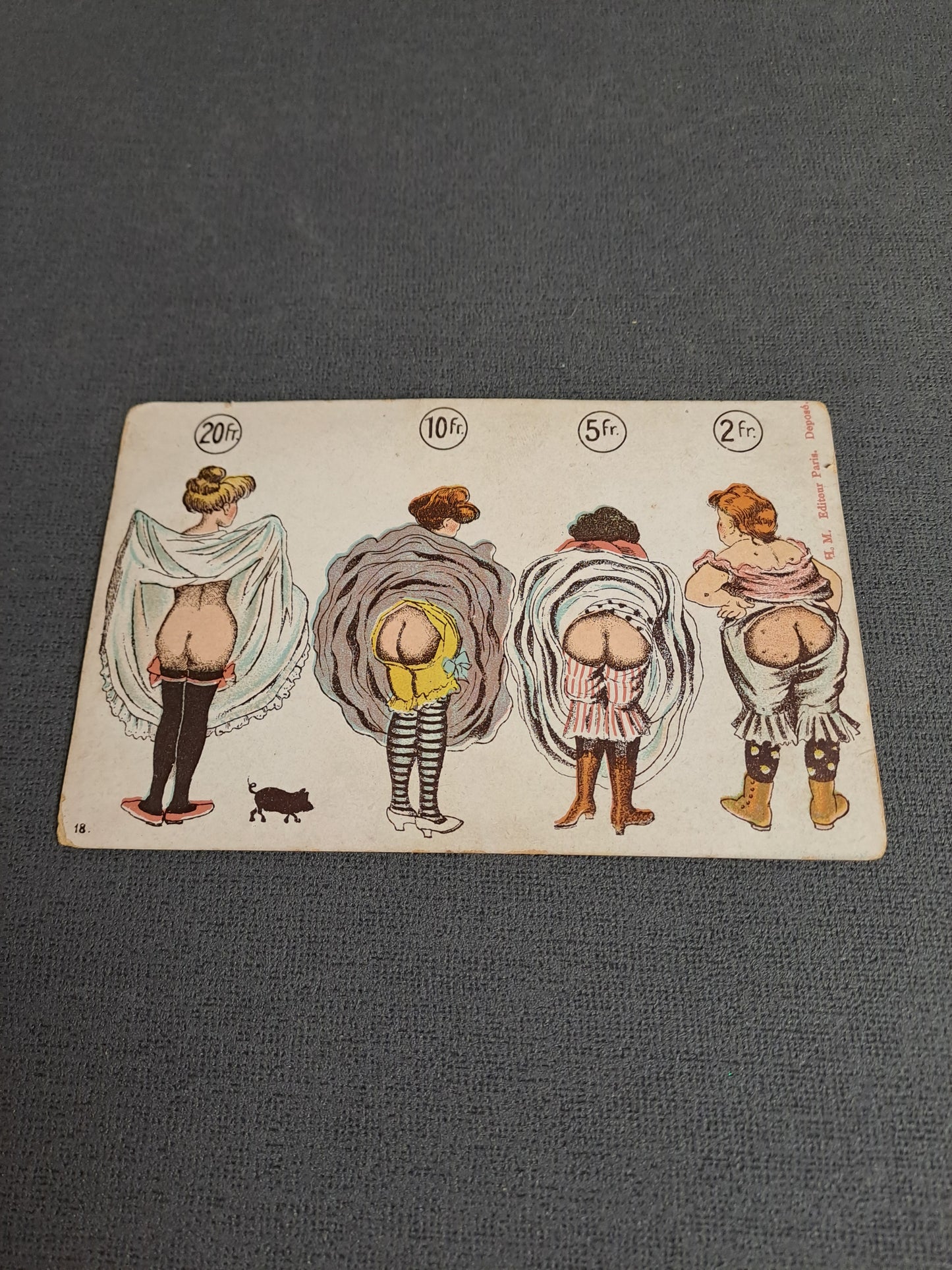 Antique French Can Can Postcard / Antik Fransk Can Can Postkort