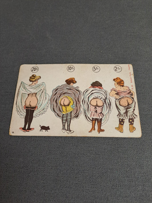 Antique French Can Can Postcard / Antik Fransk Can Can Postkort