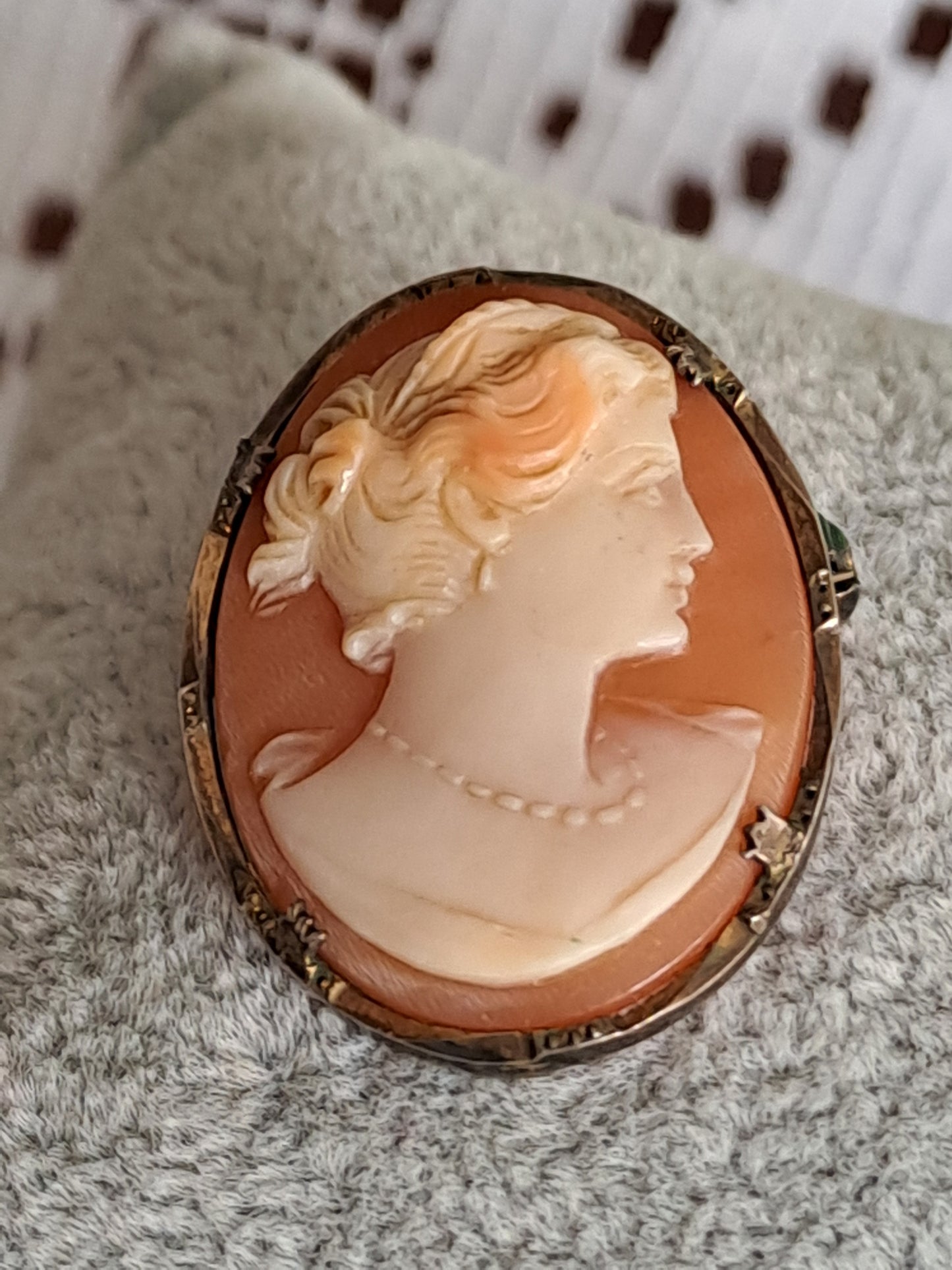 Antique 925 Silver Shell Carved Cameo Pendant/Brooch