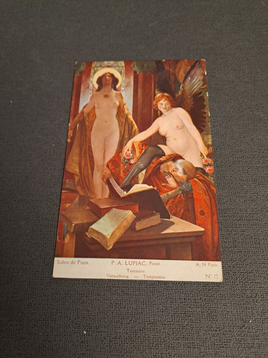 Tentation af P.A. Lucias Antique Postcard / Antik Fransk Postkort