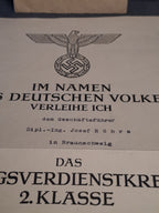 WW2 Kriegsverdienstkreuz 2. Klasse with Envelope and Document / WW2 Krigsfortjenestesmedalje 2. Klasse med Konvolut og Tildelingsbevis