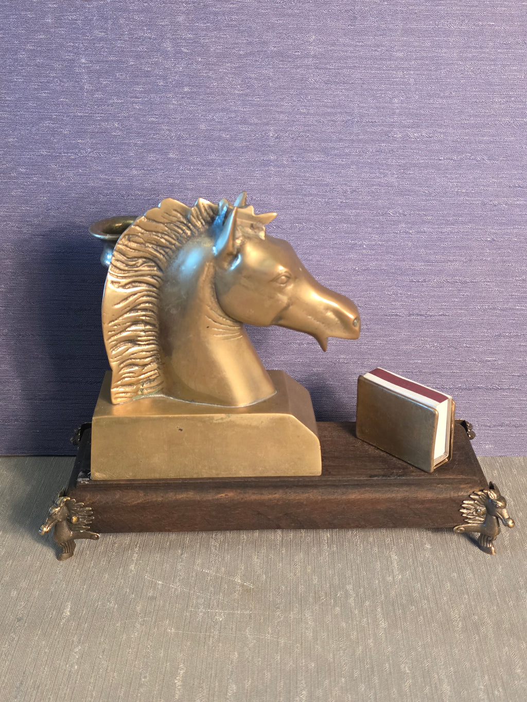 Messing Lysestage med Hest / Candleholder in Brass with Horse