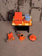Tekno Denmark Miniature Gas Table and Kitchen Tools / Tekno Danmark Gasbord og Køkkenredskaber