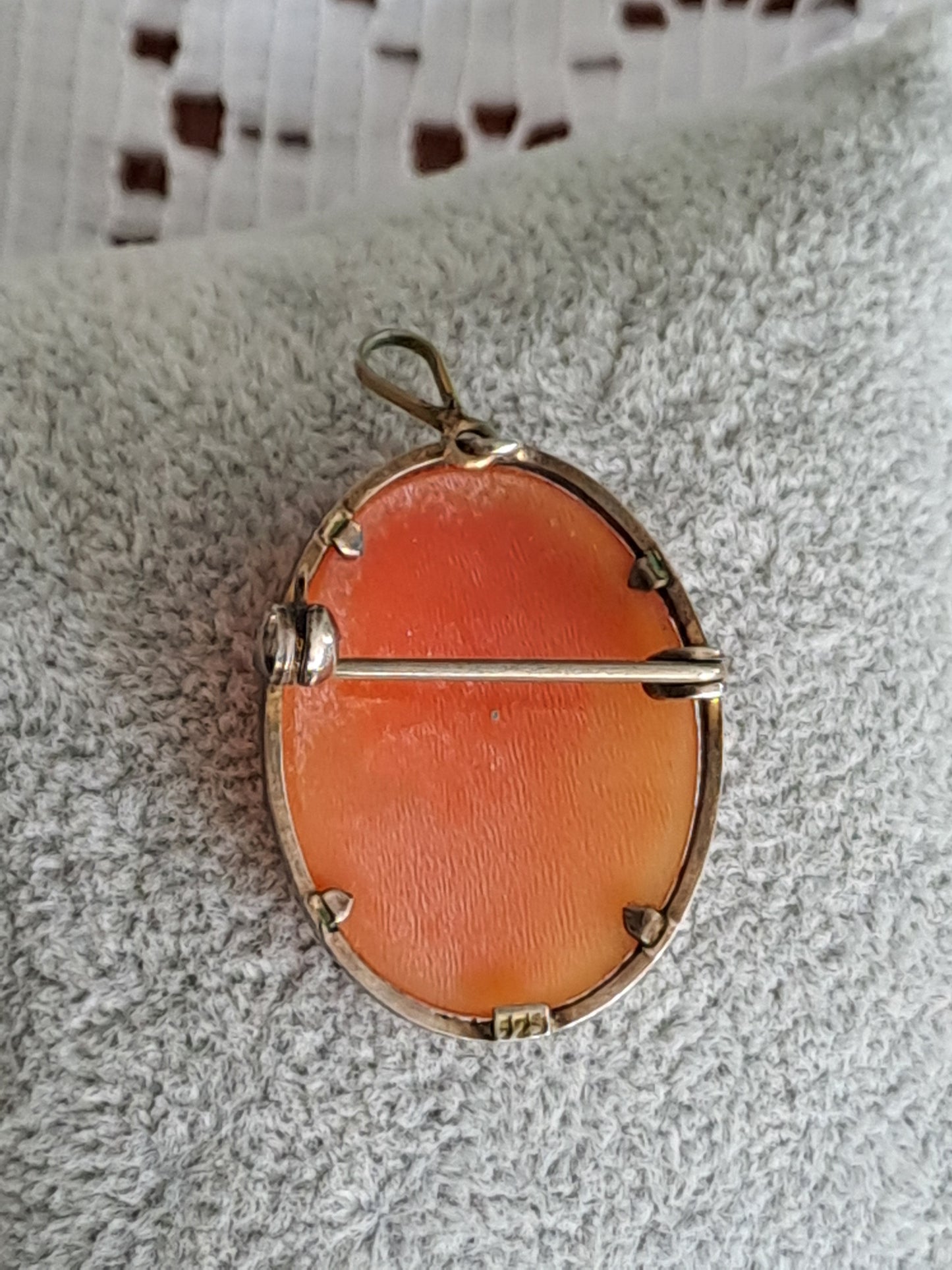 Antique 925 Silver Shell Carved Cameo Pendant/Brooch