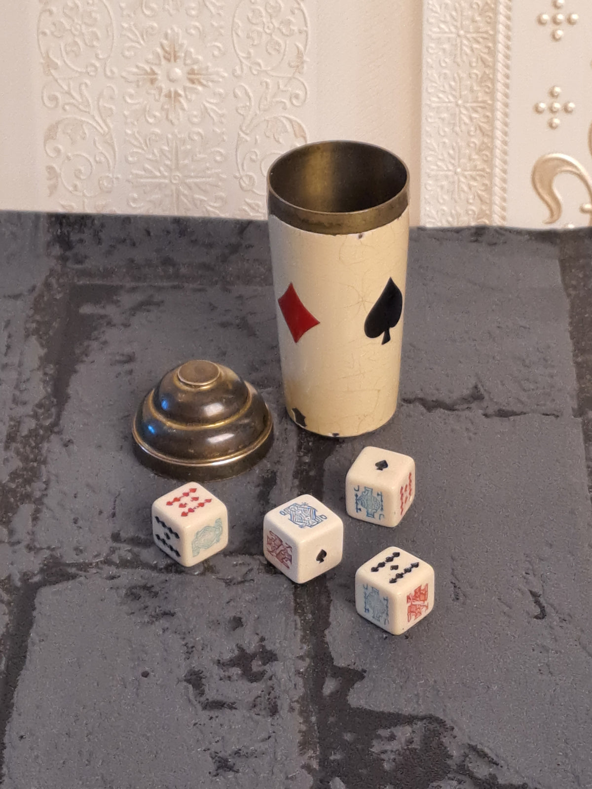 Vintage Enamel Dice Cup