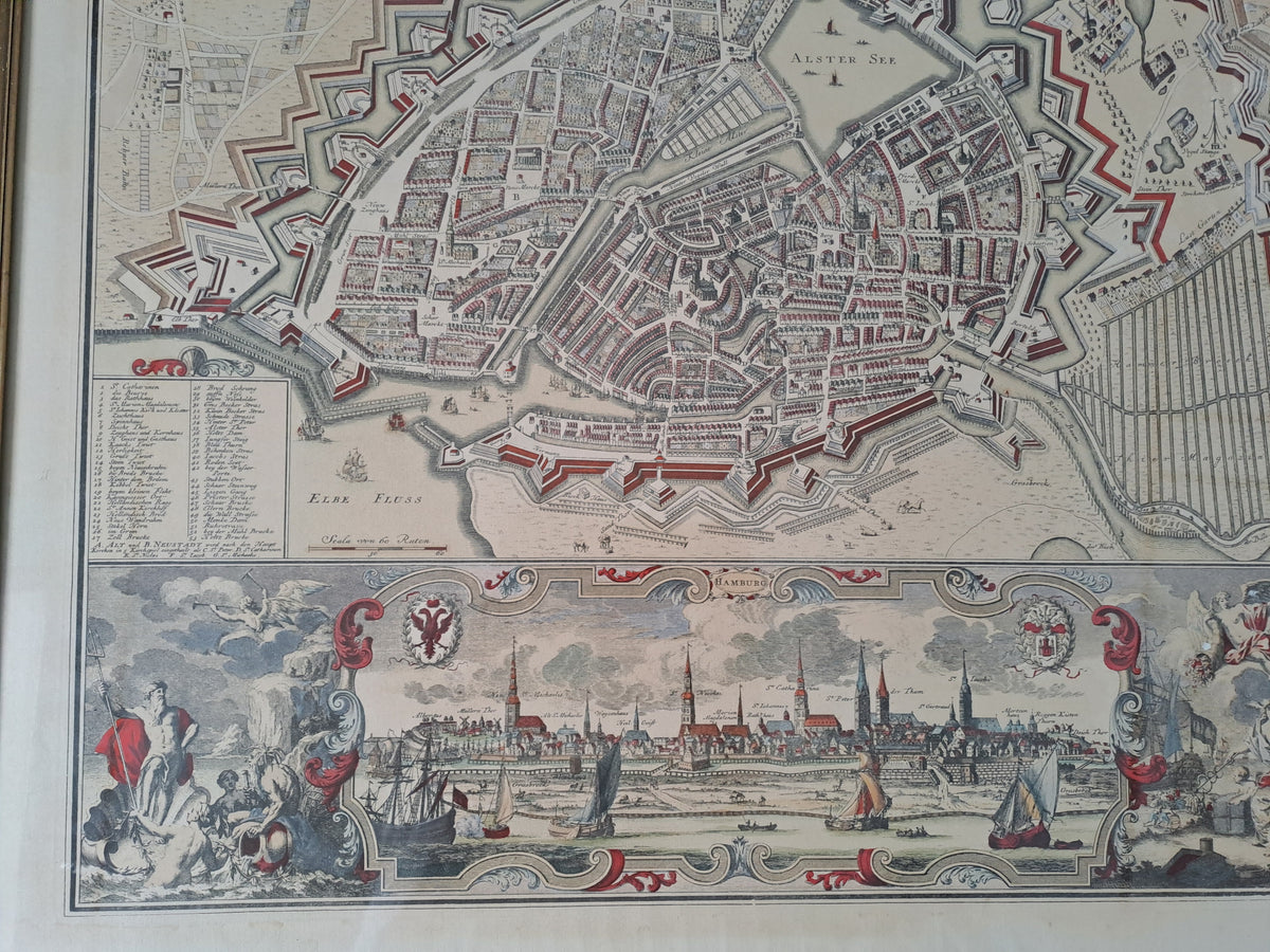 Hamburg Old Historical Map / Hamborg Gl. Kort Prospekt