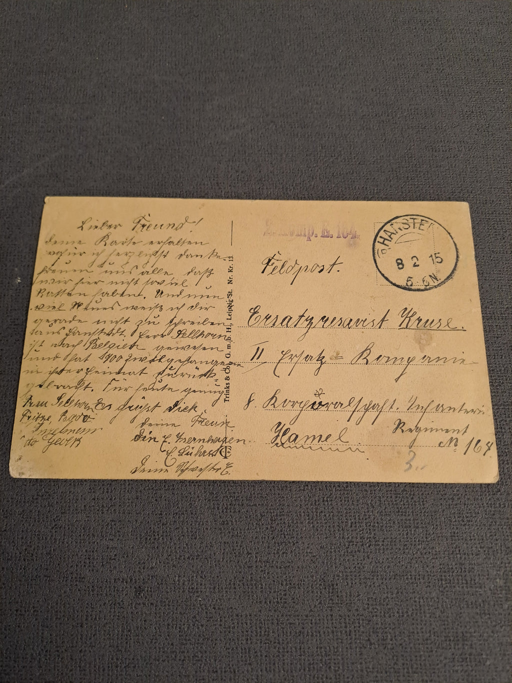 WW1 German Feldpost 8. February 1915 / WW1 Tysk Feltpost 8. Februar 1915