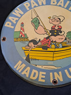 Paw Paw Bait Enamel Sign with Popeye