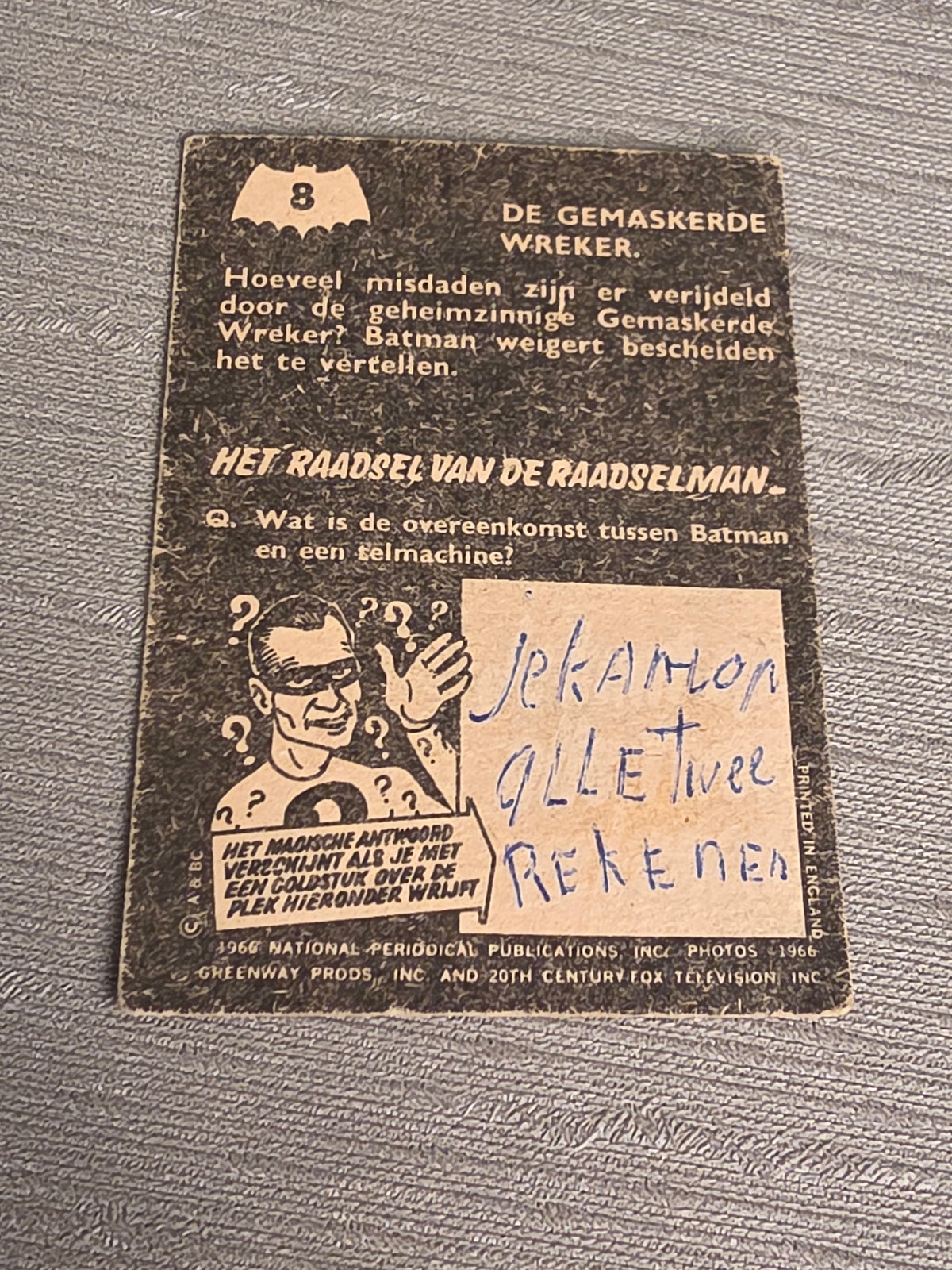 Batman Vintage Samlerkort 1966 No.8