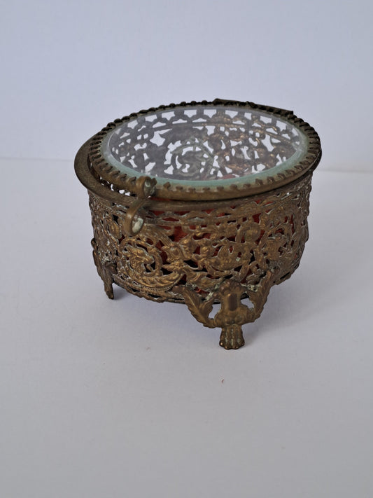 French Antique Ormolu Filigree Jewelry box / Fransk Antik Ormolu Filigran Smykkeskrin