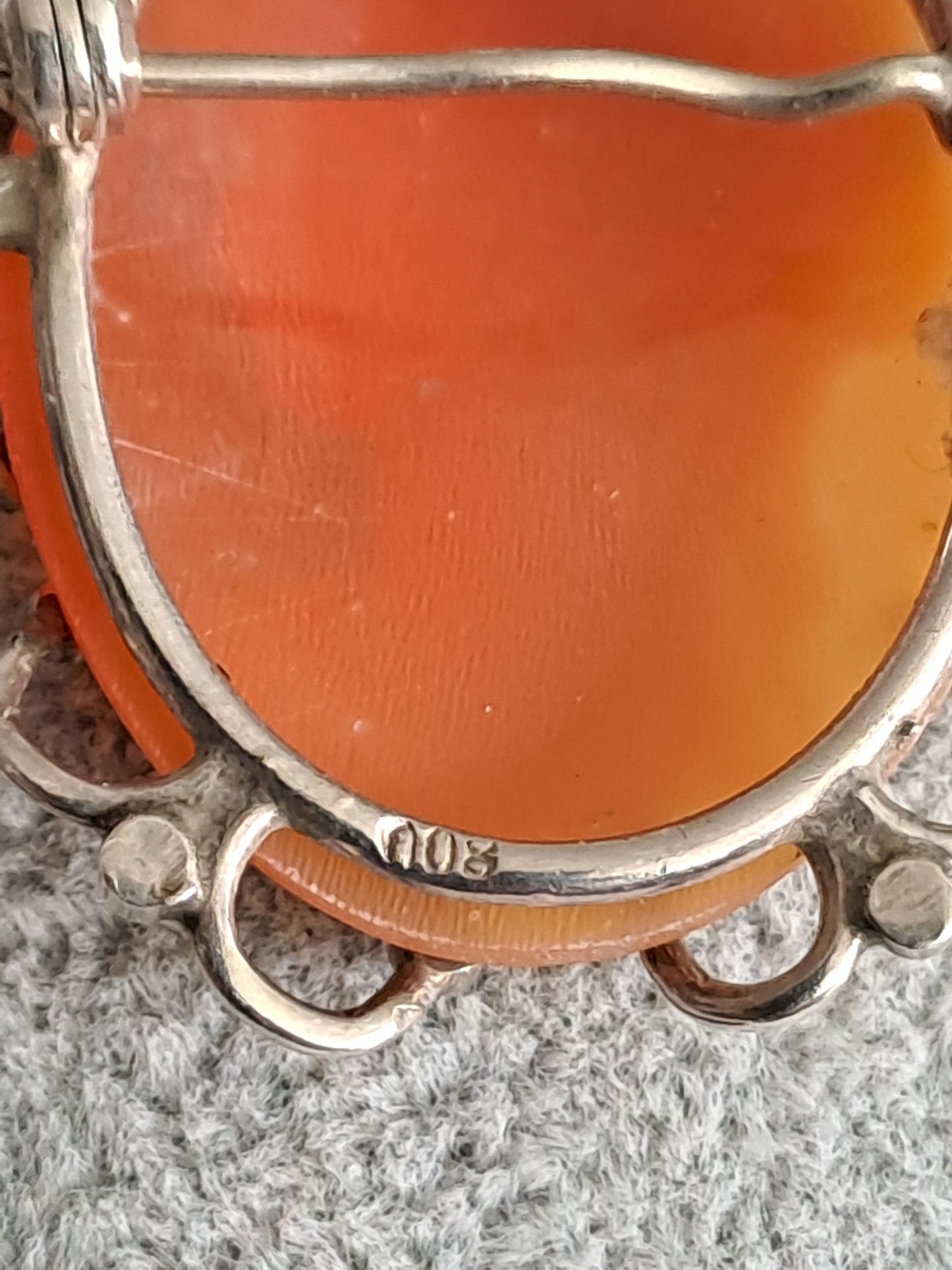 Large Antique 800 Silver Shell Carved Cameo Pendant/Brooch